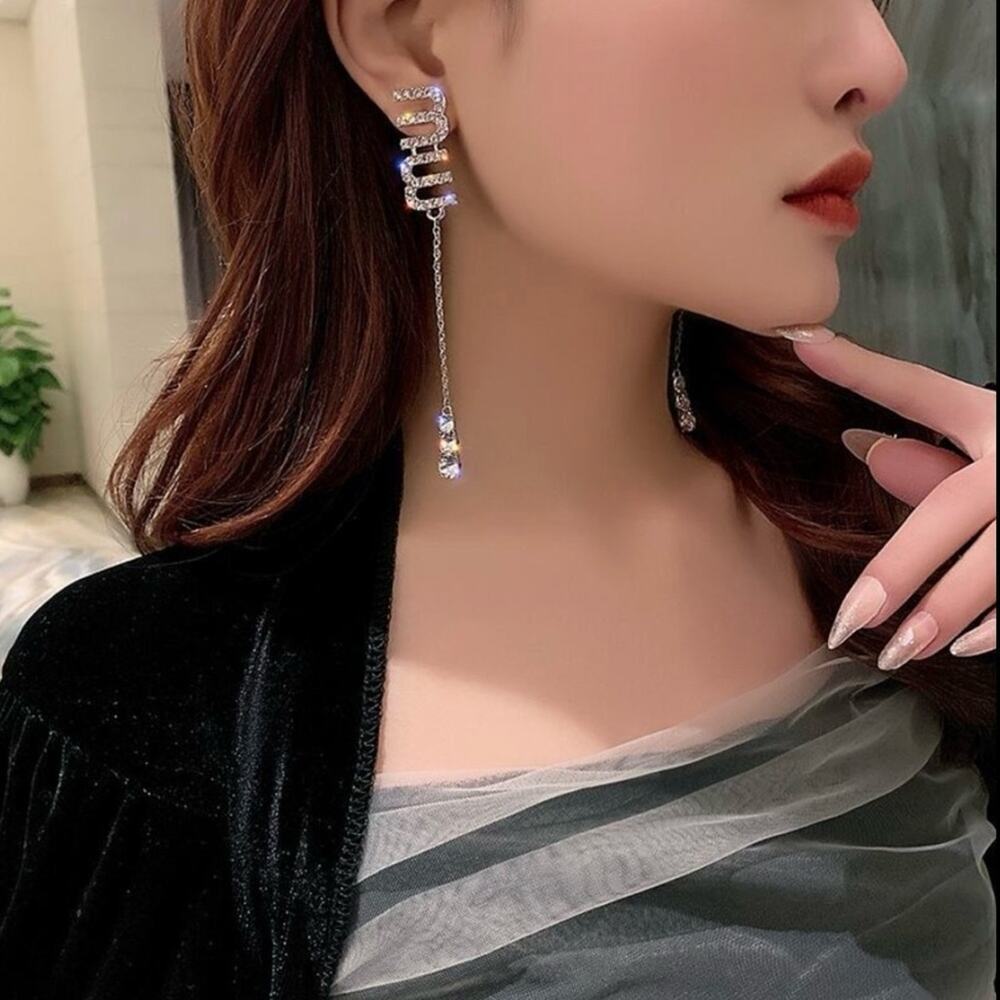 Silver Crystal Embellished Pendant Earrings